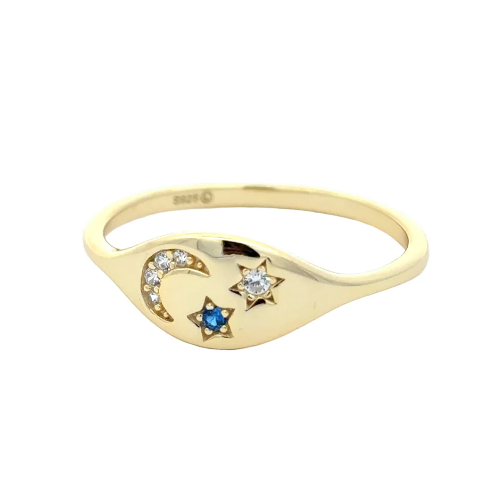 Celestial Moon Star Ring 925 Sterling Silver 14k Gold Plated Cubic Zirconia